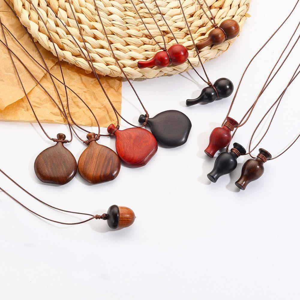 Drewniany Naszyjnik Łańcuszek do Swetra Regulowany Sznurek Biżuteria Akcesoria Impreza Szczęśliwy Prezent