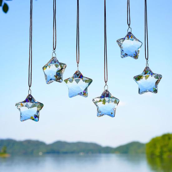 Yousheng 1/6Pcs Faux Crystal Star Suncatcher Decoration Indoor Outdoor Garden Window Wall Hanging Rainbow Maker Clear Five-pointed Star Ornament