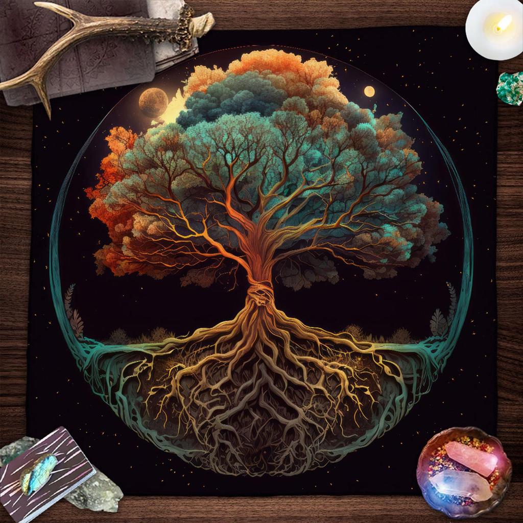 Tarot Card Tablecloth Altars Cloth Trees Of Life Tablecloth Astrology Divinations Non-Slip Mat Tapestry Home Decorations