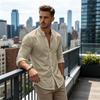 Men’s Casual Long Sleeve Linen Shirt with Button Down Mandarin Collar Lightweight Breathable Comfortable Fit for Daily Wear