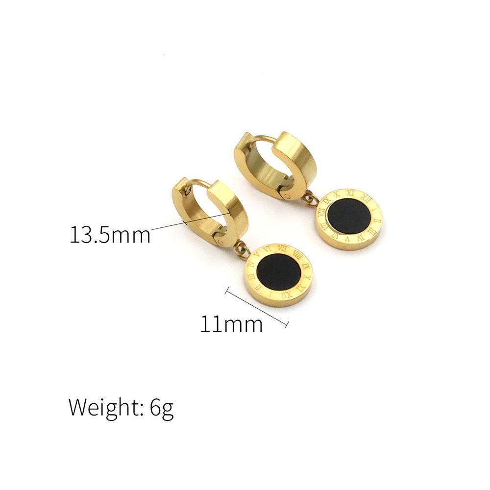 Accessories Titanium Steel Roman Numbers Ear Buckles Women'S Non-Fading Personality Fashion Round Pendant Earrings Premium Sense