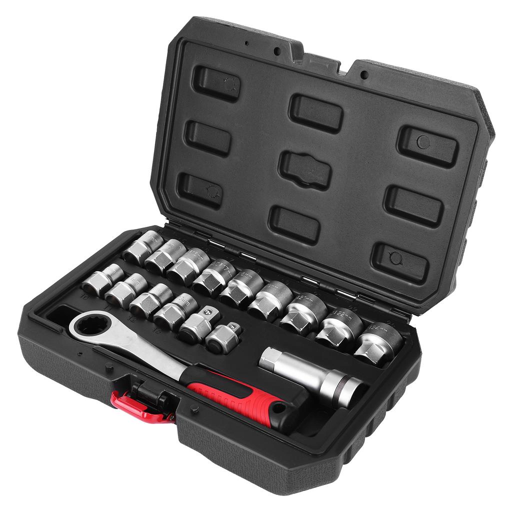 17Pcs Penetrating Ratchet Socket Wear Resist Two-Way Wrench Set Multi-Purpose Piercing Ratchet Sleeve for Home Garage Tool