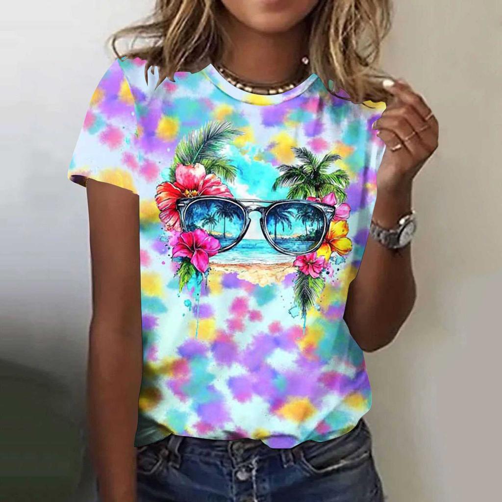 Summer Fruit Coconut Tree Gradient 3D Print Beach T-Shirts Short Sleeve O-Neck Women's T-shirts