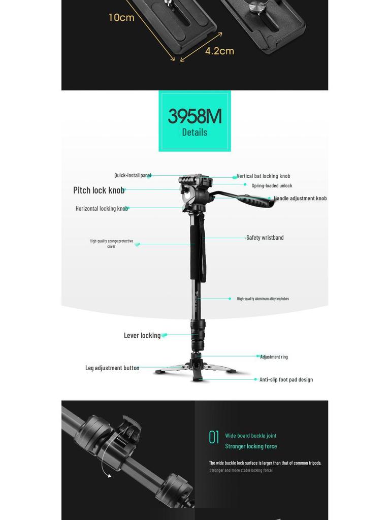 Weifeng 3958M Portable DSLR Monopod, Trekking Pole and Camera Support for Travel and Weddings