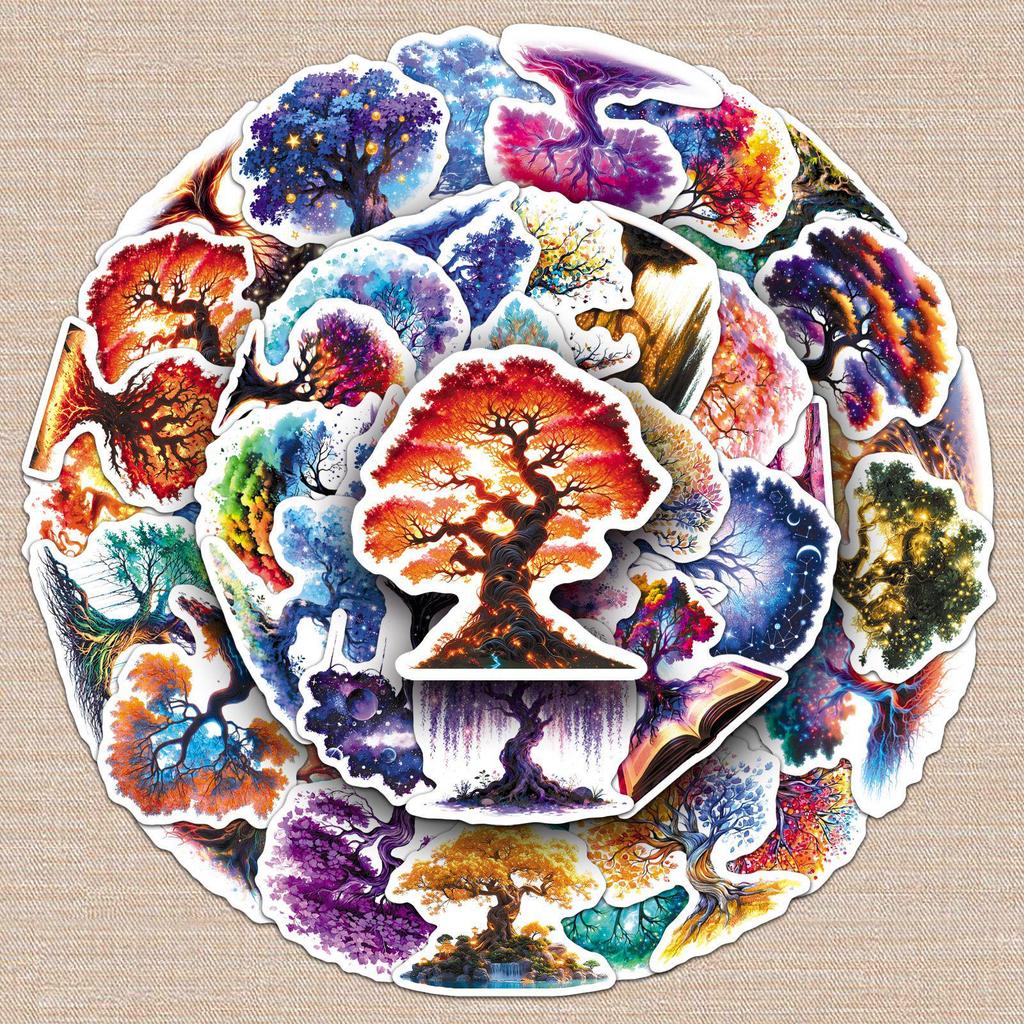 50 Luminous Tree of Life Dreamy Tree Stickers – Waterproof Girly Plant Decor for Journals