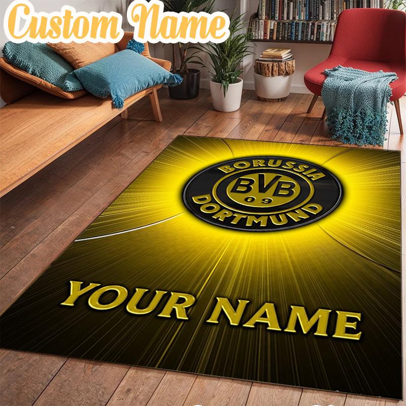 Custom Name Bvb 09 Football Team Rug Office Rug Chair Mat Non Slip Carpet Rugs for Bedrooms Dining Room Living Room Home Decor gifts