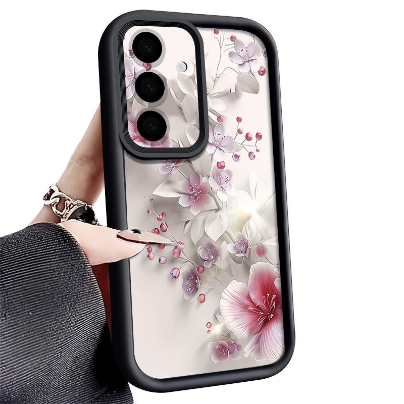 Pink White Flower Pattern Case For Samsung Galaxy A57 A37 A17 A56 A36 A26 A16 5G A55 A35 A15 A54 S21 FE S22 S23 S24 Plus S25 Edge S26 Ultra Cover