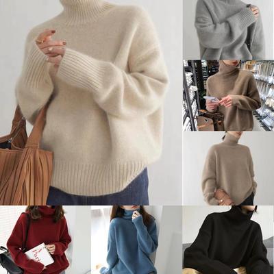 Verdickter Hoher Kragen Damen Locker Gestrickter Pullover Pullover Unterhemd Oberbekleidung Damen Langarm