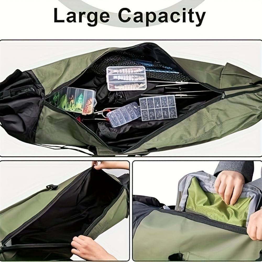 Green fishing rod bag, durable folding fishing gear handbag, multi-functional large-capacity high-quality fishing rod box.