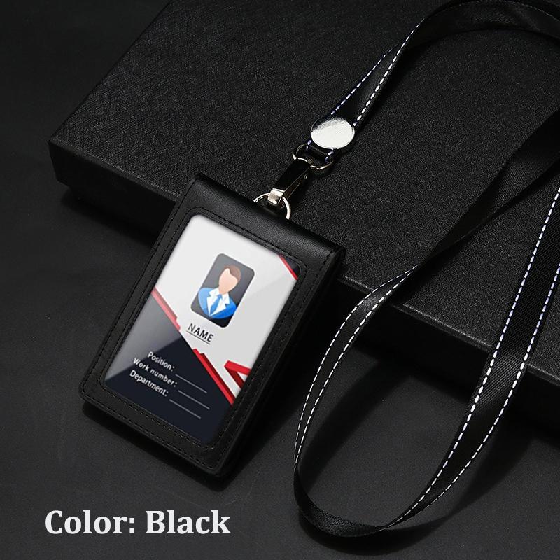 Genuine Leather ID Holder Keychain Wallet Neck Lanyards with Swivel Hook for Card Business Card Badge Card Bus Card Access Card ID Card