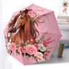 Horse Theme Folding Umbrella - Fashionable Auto-Open Design 8 Iron Ribs Plastic Handle Foldable Sunshade Perfect Christmas Gifts
