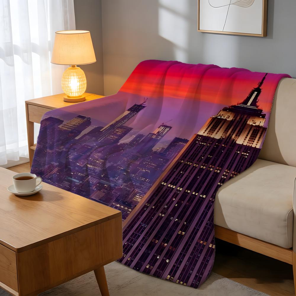 Throw High-Density Short Plush Blanket For Sofa Nap Air-Conditioned Room Soft Skin-Friendly Empire State Building