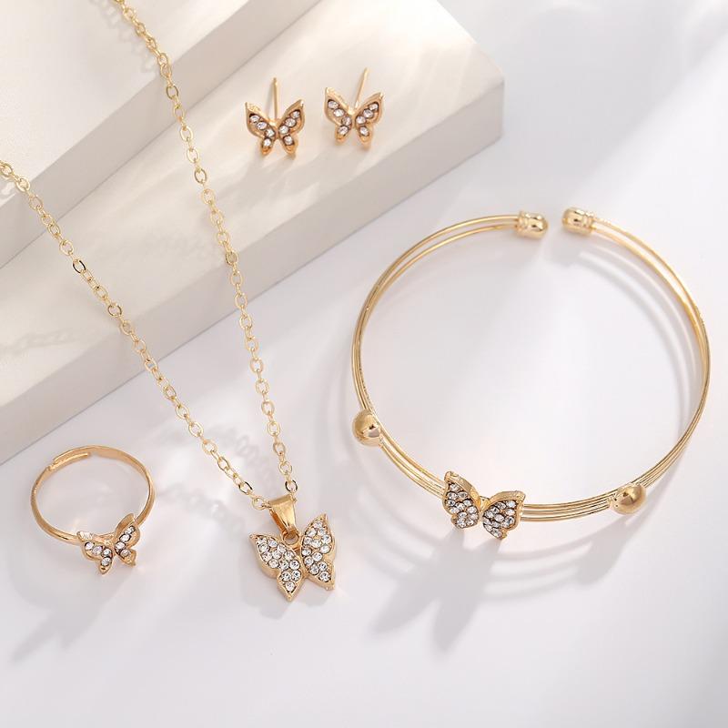 Pearl Butterfly Jewelry Set Oil Drop Butterfly Charm Pearl Bracelet Earrings Necklace Girls Jewelry Set
