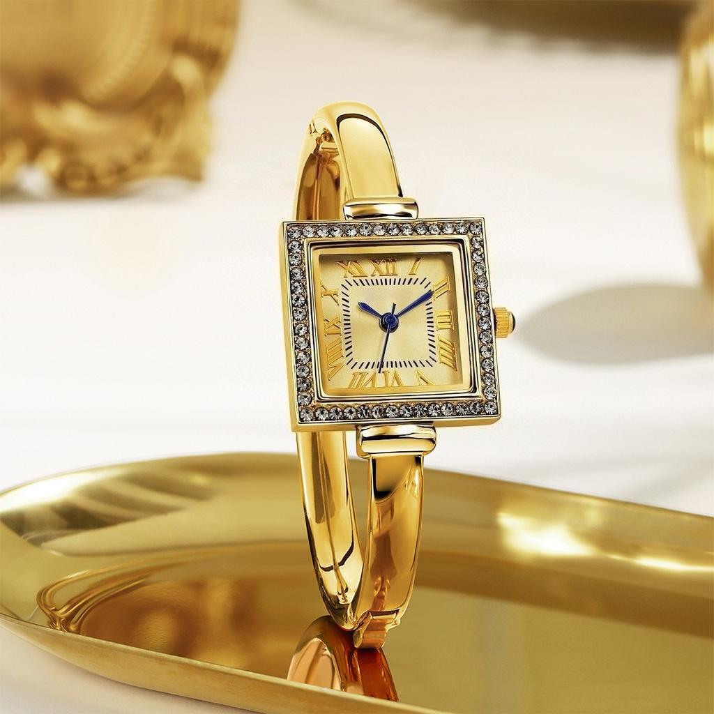 Minimalist Bangle Watch for Women Square Dial Analog Quartz Wristwatch Dress Clock