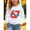 Kids Unisex Crewneck Sweatshirt, Bold Red Block 67 SIX SEVEN Contrast Blue Text Long Sleeve Pullover, Soft Fleece Sweatshirts for Boys Girls Ages 4+