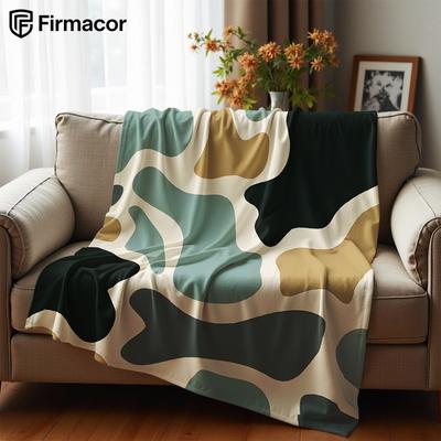 Muted Sage Camo Blobs Anime Cartoon Flannel Blanket Soft Warm Throw for Bedroom Sofa Car Kids Holiday Gift