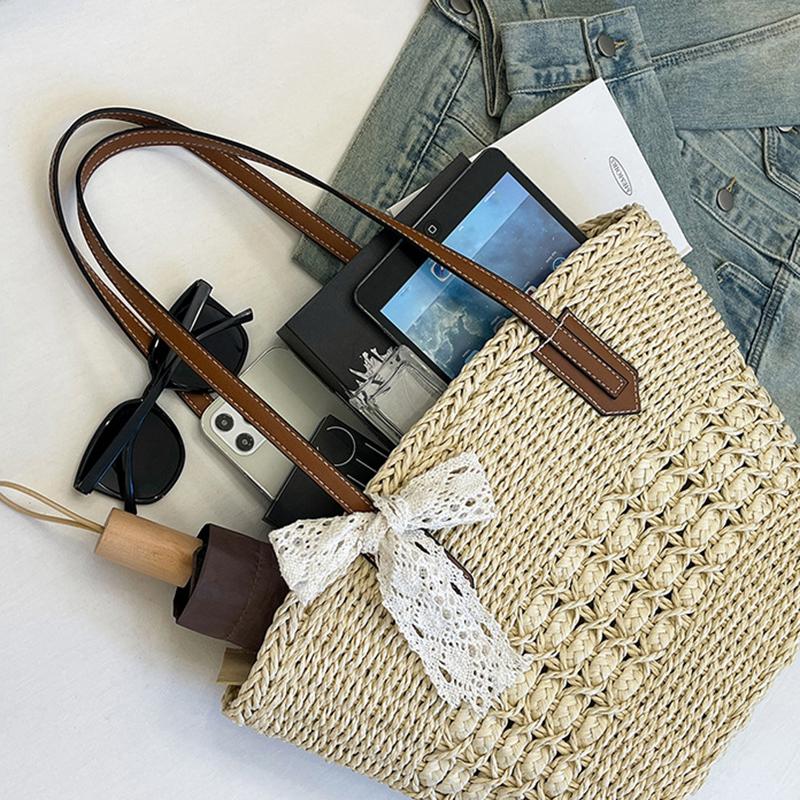 Yogodlns Summer Straw Woven Large Capacity Seaside Tote Bag Women's Basket New Beach Bag Shoulder Underarm Handbag