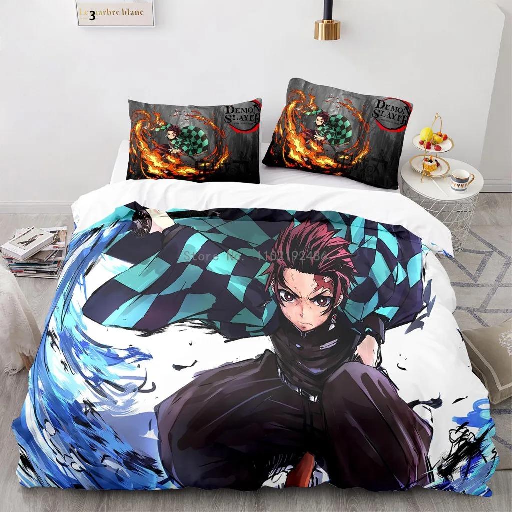 Juego de cama popular de Demon Slayer, funda de edredón con estampado de anime, fundas de almohada, decoración para habitación infantil, artículos para el hogar al por mayor