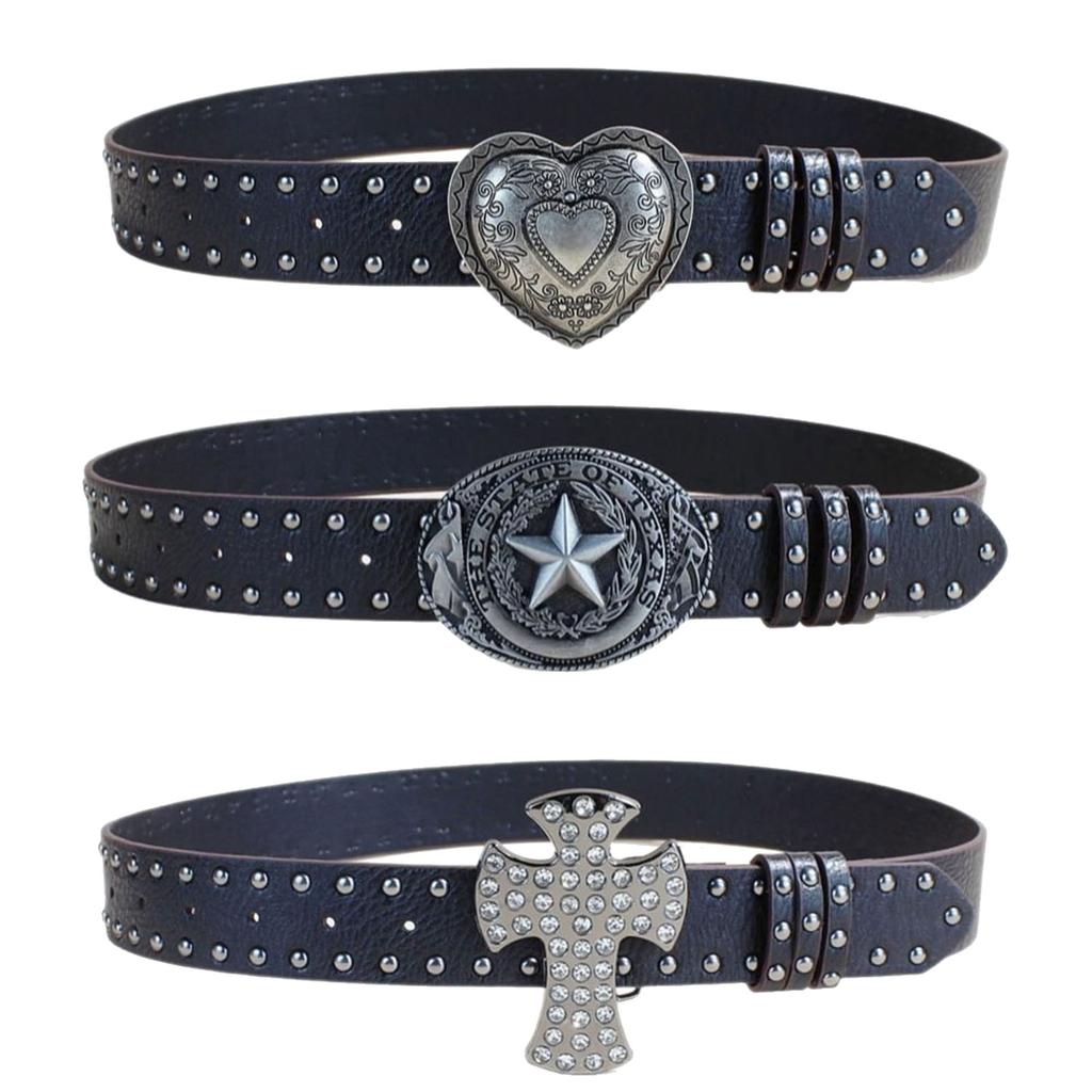 Gothic Waist Chain Silver Buckle Punk Chain Cowgirl Belt for Women Proms Club Party for Jeans Dresses