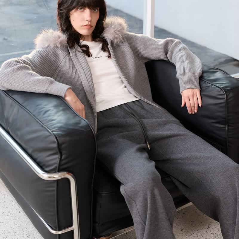 SanCai Women's Fleece-Lined High-Waist Straight-Leg Pants