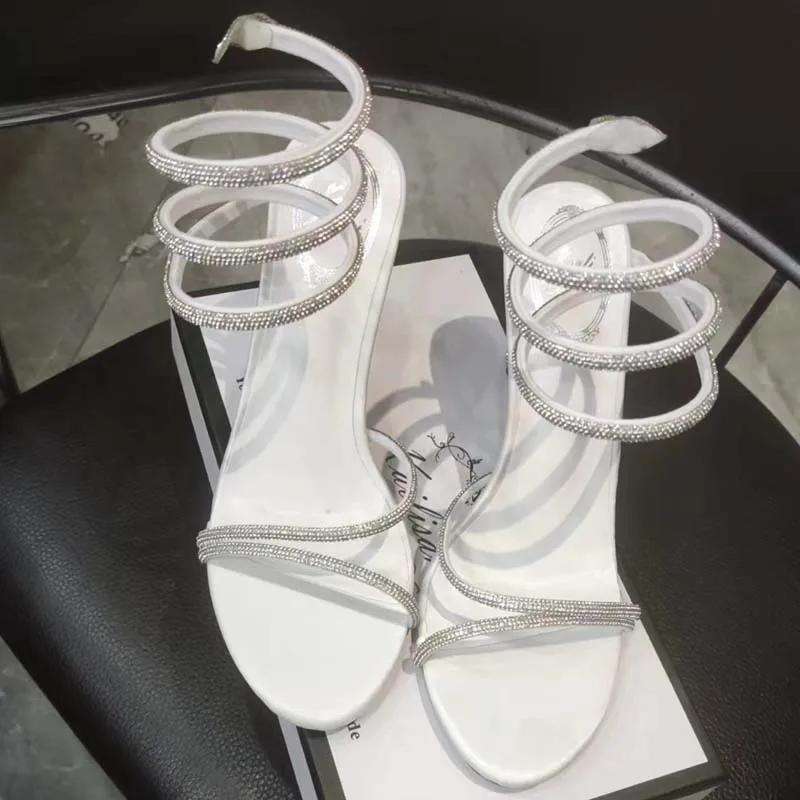 Fashion Eilyken Fashion Crystal Diamond Ankle Strap Women Sandals Sexy Open Toe Thin Heels Nightclub Banquet Party Shoes Zapatos De Muje