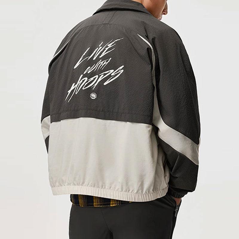 Li-Ning Badfive Colorblock Letter Print Stand Collar Antimicrobial Loose Windbreaker Men Windbreaker Obsidian-Grey Gravel-Grey AFDU419-6