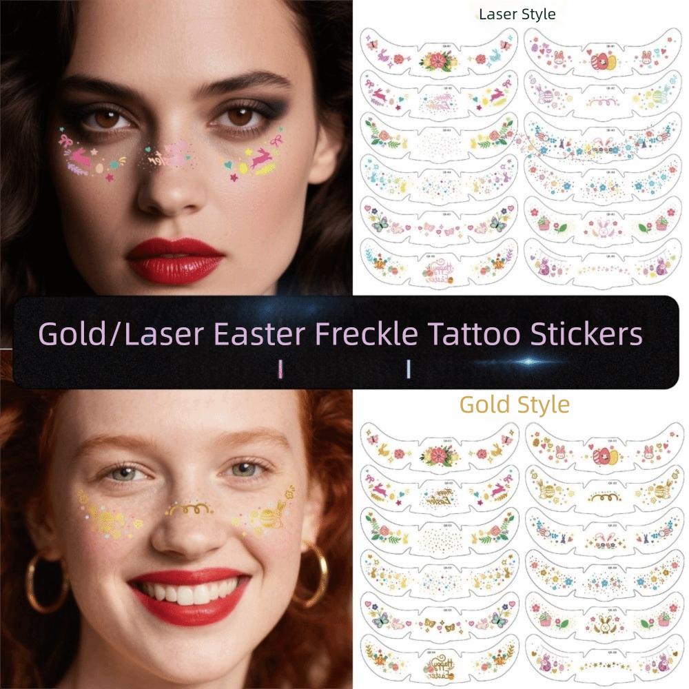 Long Lasting Easter Face Tattoo DIY Cheek Temporary Tattoo Face Freckle Stickers Music Festival