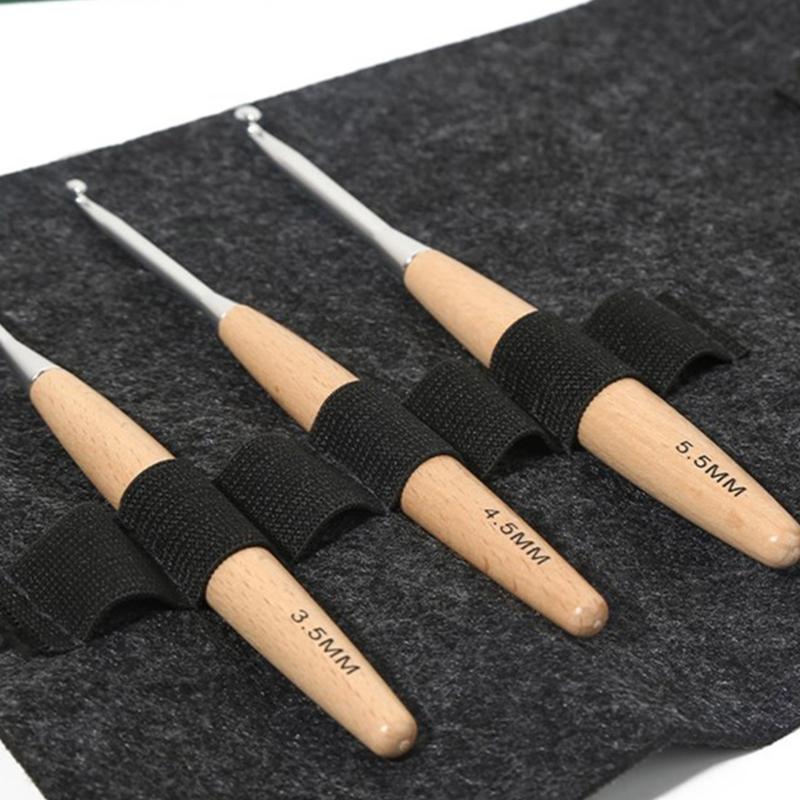 7PCS Wooden Handle Crochet Hook with Big Eye Needle Stitching Marker, Storage Bag for DIY Crochet Craft Hand Stitching