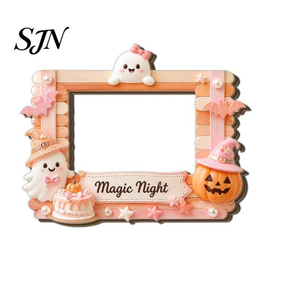 Magnetic Picture Frame Halloween Photo Refrigerator Magnet, Ghost Pumpkin Fridge Frames Holder, Wooden Decorative for Holiday Party Kitchen Favors