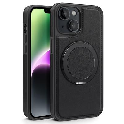 For iPhone 14 Case with Ring Kickstand Compatible with MagSafe PU Leather Back Cover