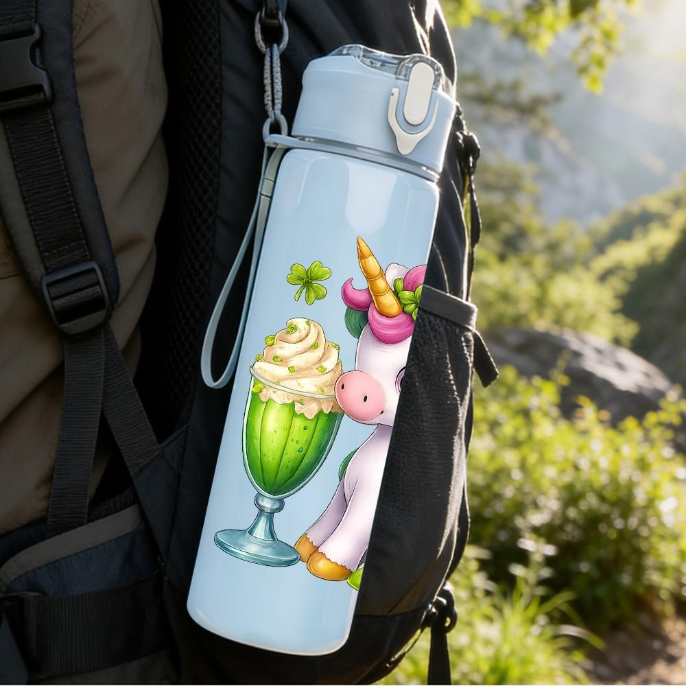 1PC Mint Unicorn Milkshake Art 750ml Color Plastic Sports Water Bottle Leakproof Flip Straw Lid Suitable for Sports Office Home Use