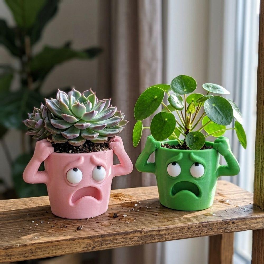 3D Printed Shocked Expression Plant Pot Humorous Face Small Plant Container Indoor/Outdoor Use