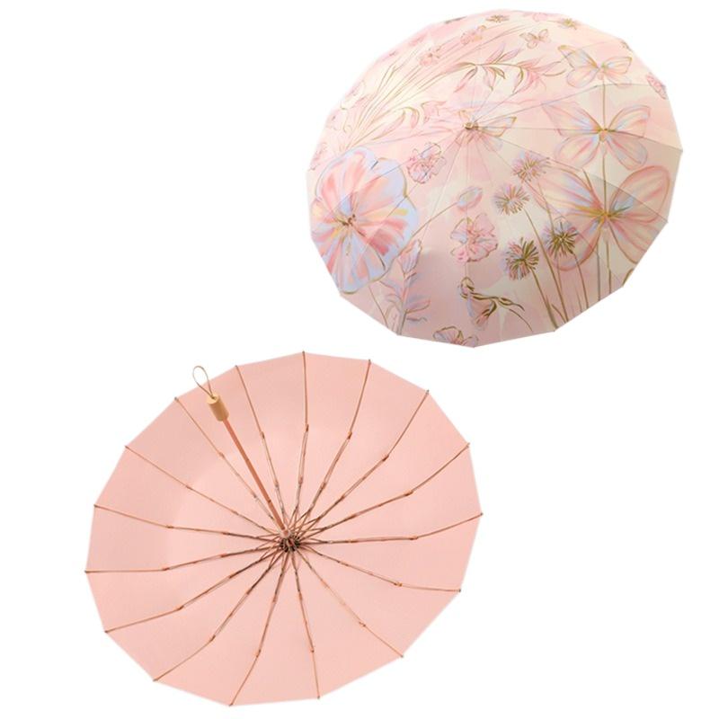 16-bone Enlarged Folding Sunblock Umbrella for UV Protection Rain and Sunshine Beach Outdoor and Daily Commuting