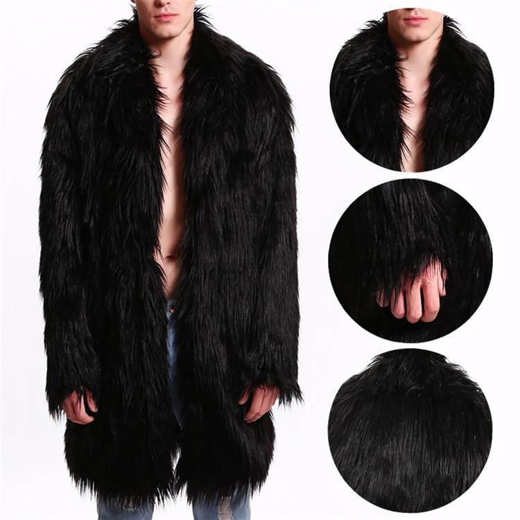 Men's Mid-Length Faux Fur Coat with Faux Fox Fur Collar - 2020 Autumn/Winter Casual Fashion.