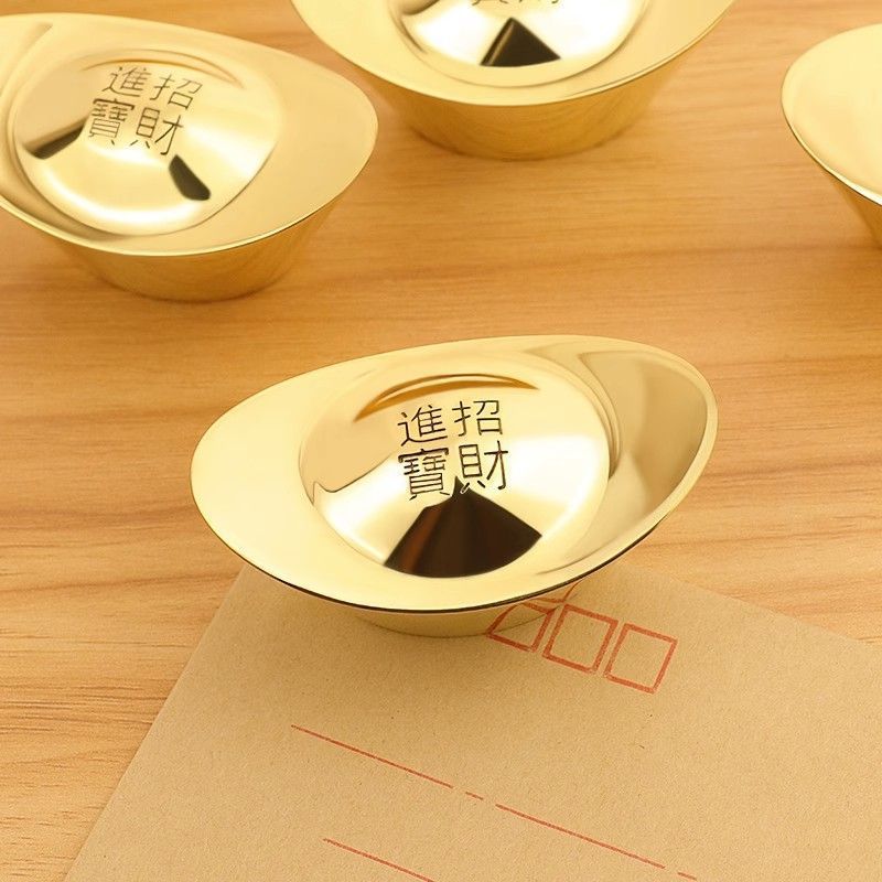 Pure Solid All Copper Gold Ingot Worship Jinbao Home Decoration