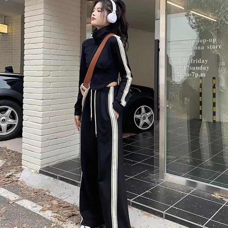 Ensemble de survêtement deux pièces amincissant pour femme automne 2025 chic européen avec col montant