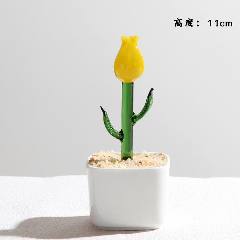 Handmade Glass Blown Cactus Cute Crystal Art Cactus Figurines Collectibles Desk Simulation Plants Decorations Mother's Day Gift