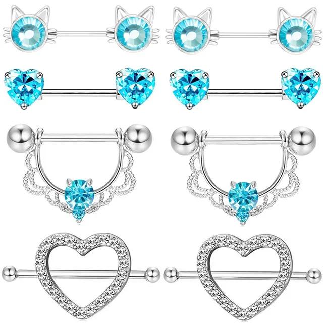 Rosa Herz Brustwarzenpiercing Stange Set Glänzende Kristall Brustwarzenringe Großpackung Für Frauen Blume Brustwarzen Schmuck Packung Piercing Teton Mengen