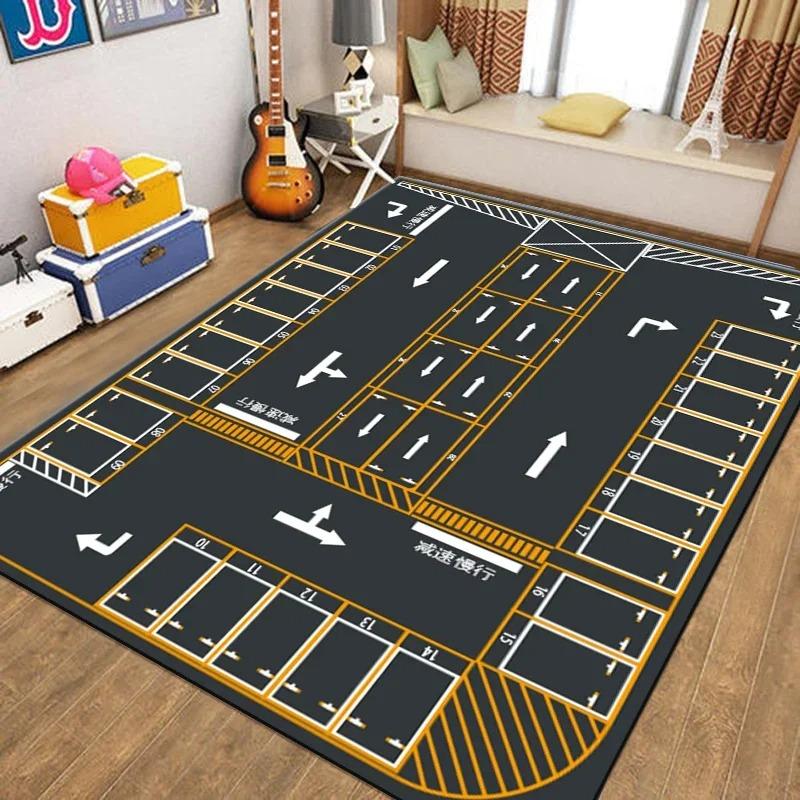 Transportation Track Crawling Mat Children's  Living Room Carpet Non-slip Machine Washable Area Rug for Kid’s Bedroom Floor Mat