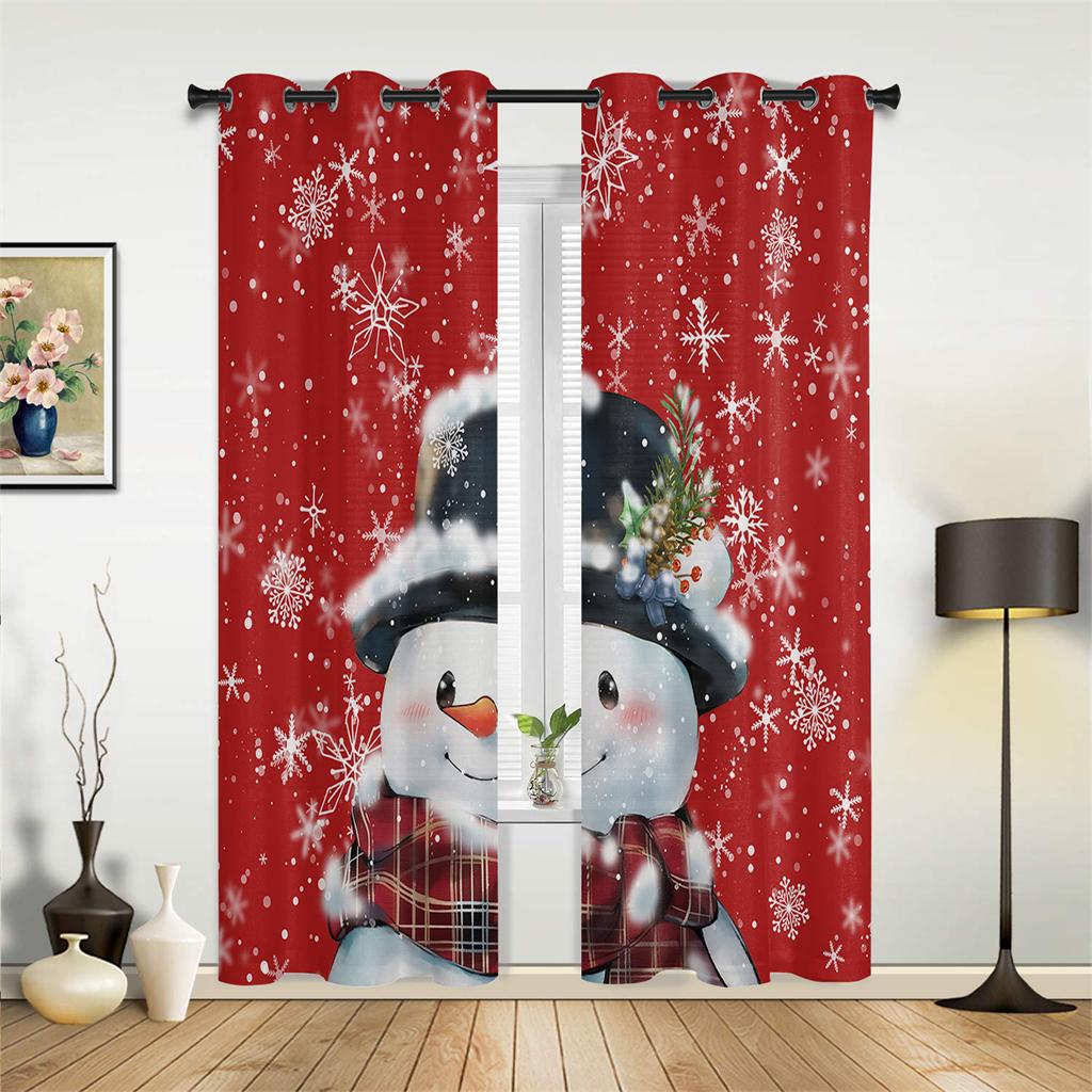 Pink Romantic Snowman Curtains Red Blue Christmas Decor Curtains Living Room Bedroom Kitchen Balcony Window Decor 2 Panels