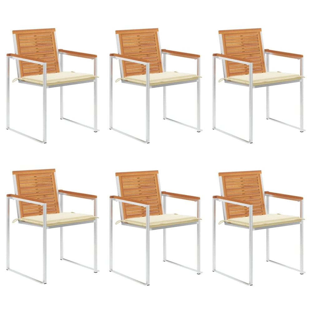 Chaises de jardin lot de 6 avec coussins Bois d'acacia solide