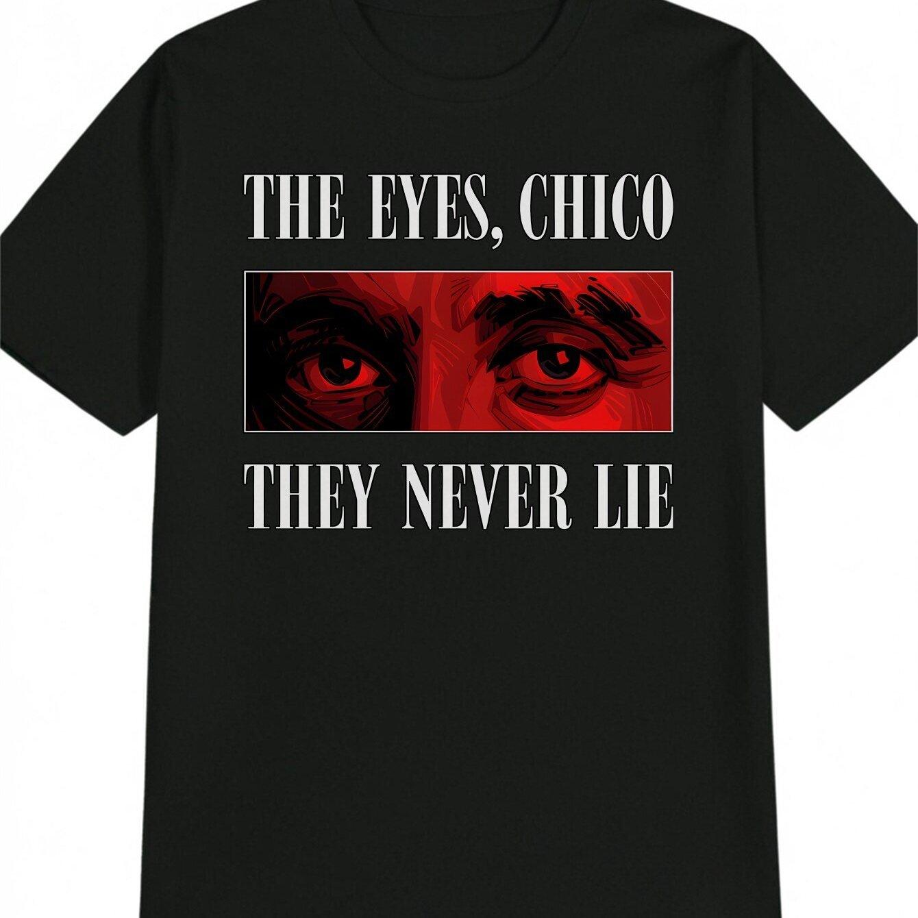 Men s Intense Red Eye Graphic  The Eyes Never Lie  Drama Quote Tee L чёрный