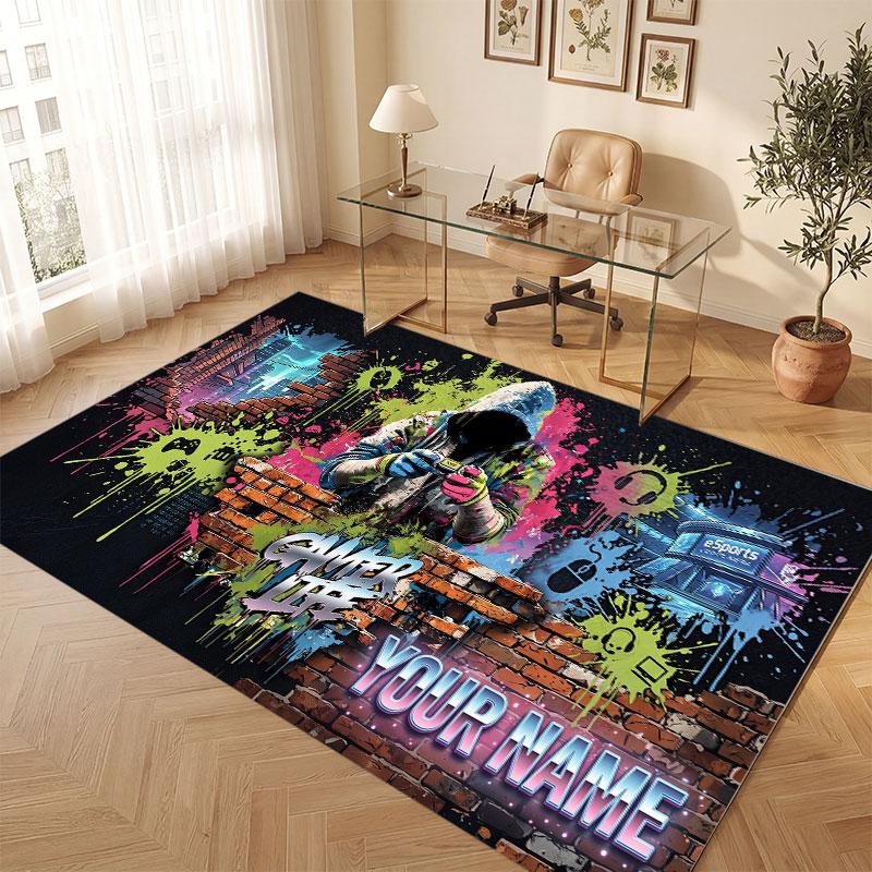 Game Controller Theme Crystal Velvet Floor Rug Personalized Custom Name Text Warm Carpet Home Decoration