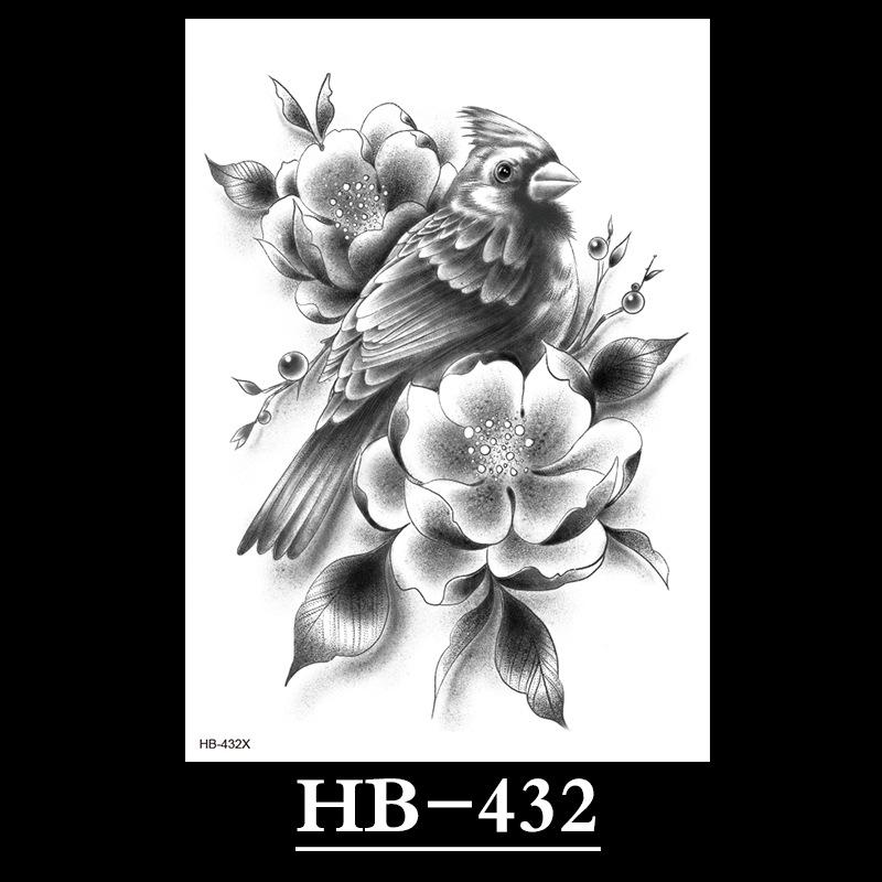 Flower Sketch Tattoo Sticker, Black And White Half Arm Tattoo Sticker, Waterproof And Sweat Proof Tattoo