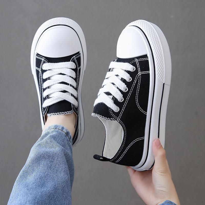 Spring and autumn new canvas shoes female students women's shoes low-top lace-up fashion casual board shoes ins trend white shoes