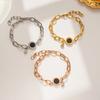 Luxury Gold Color Stainless Steel Crystal Pendant Bracelet for Women 2024 New Trendy Circle Roman Numerals Bangle Party Jewelry