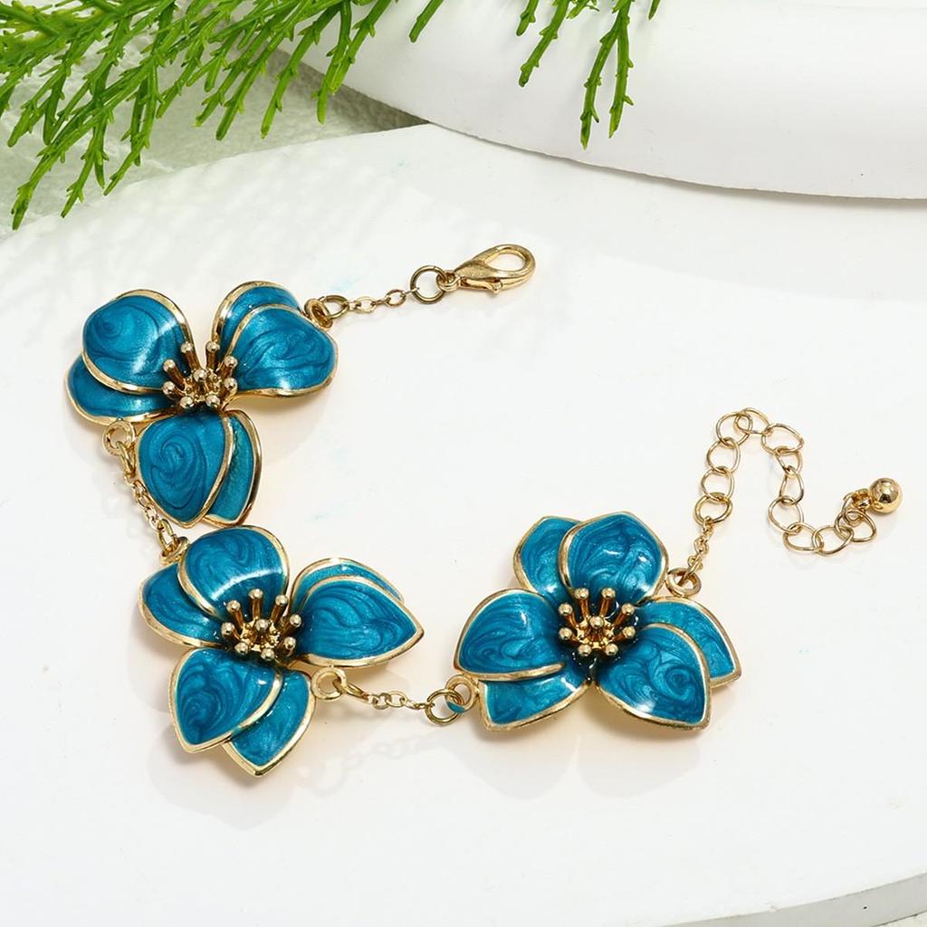 סט צמידים אלגנטי מאירופה עם פרחי אמייל - צבעים מרובים, תכשיטי יוקרה ברמה גבוהה