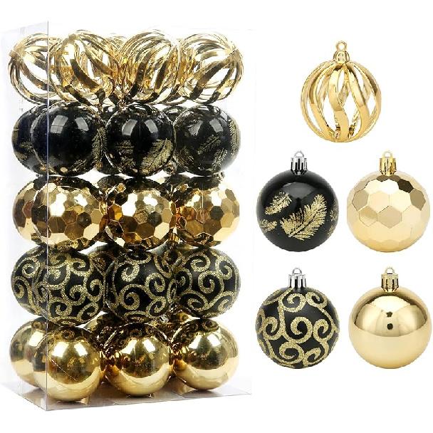 Christmas Tree Ornaments, 30ct Christmas Ball Decoration Set 2.36" Red Green and Gold Christmas Ball Shatterproof Hanging Tree Ornament Set