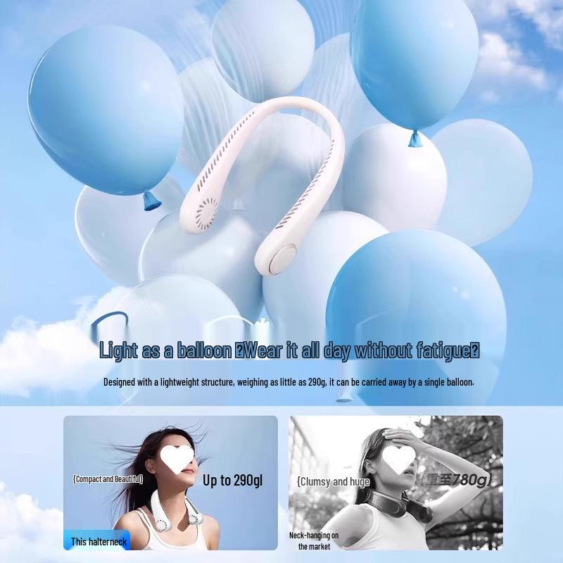 Lightweight Portable Neck Fan: 3-Speed Adjustable, Rechargeable, Ideal for Students, Office & Travel