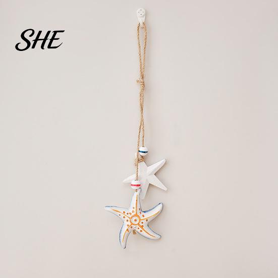 Wooden Marine Life Art Mediterranean Nautical Wall Hanging Decor, Handcrafted Ocean Style Ornaments, Decorative Pendants with Theme Piece Cotton Rope